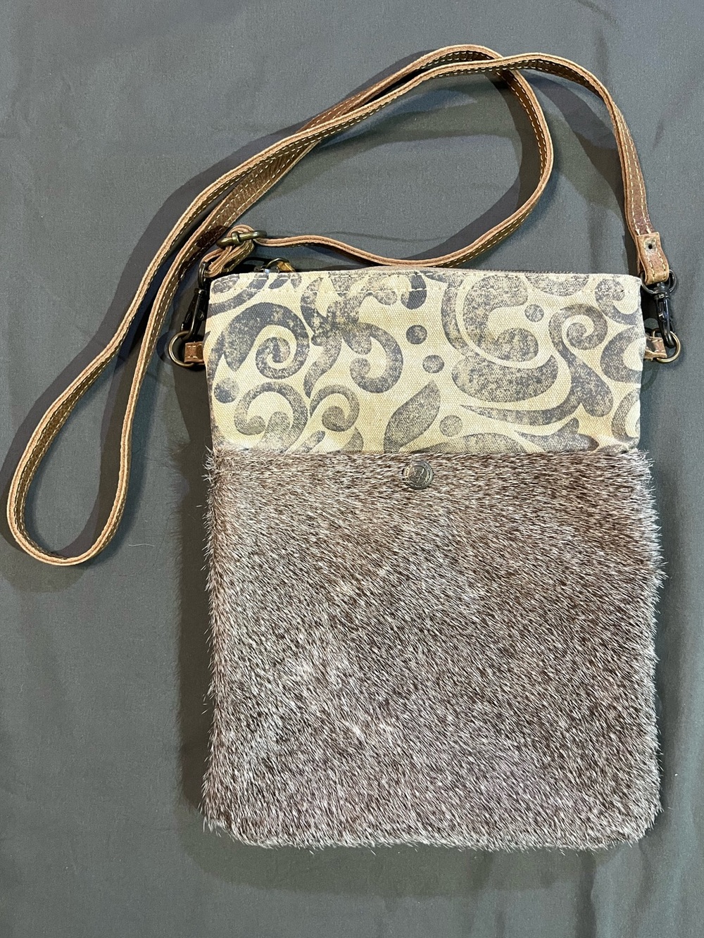 Myra Bag, Hair on Hide, Canvas, Small Crossbody, Adjustable Strap, NWOT